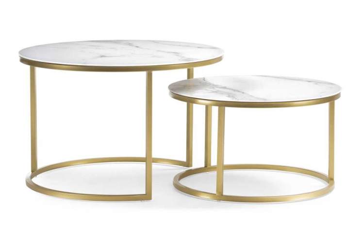Журнальный стол Плумерия белый мрамор / золото