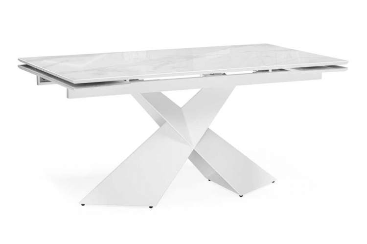 Стол стеклянный Хасселвуд 160(220)х90х77 белый мрамор / белый