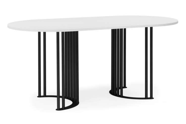 Стол деревянный Хьюго О 160 х 90 белая шагрень пленка / черные ноги