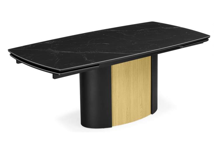 Керамический стол Бовер 180(220)x90 черный мрамор / черный / дуб натуральный