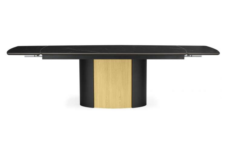 Керамический стол Бовер 180(220)x90 черный мрамор / черный / дуб натуральный-3