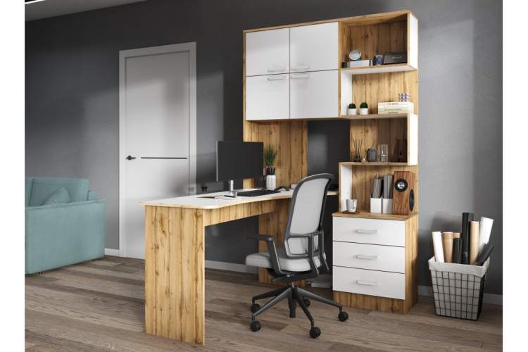 Компьютерный стол Ганор левый дуб вотан / белый-1