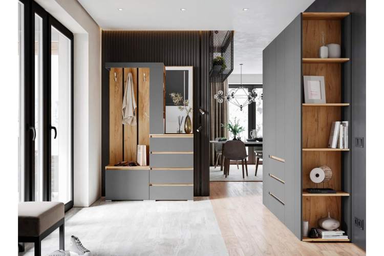 Шкаф Элла ШК 05 серый графит 0162 / дуб крафт золото-1