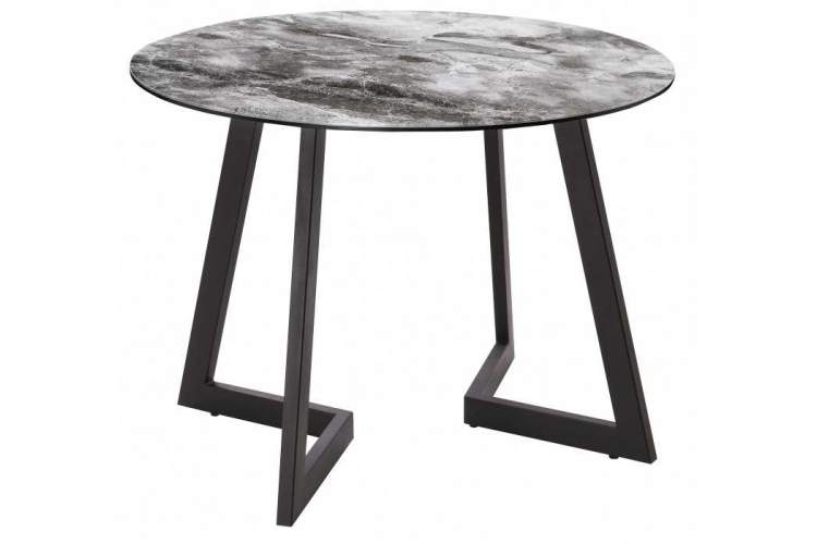 Стол стеклянный Алингсос мрамор серый / черная шагрень-2