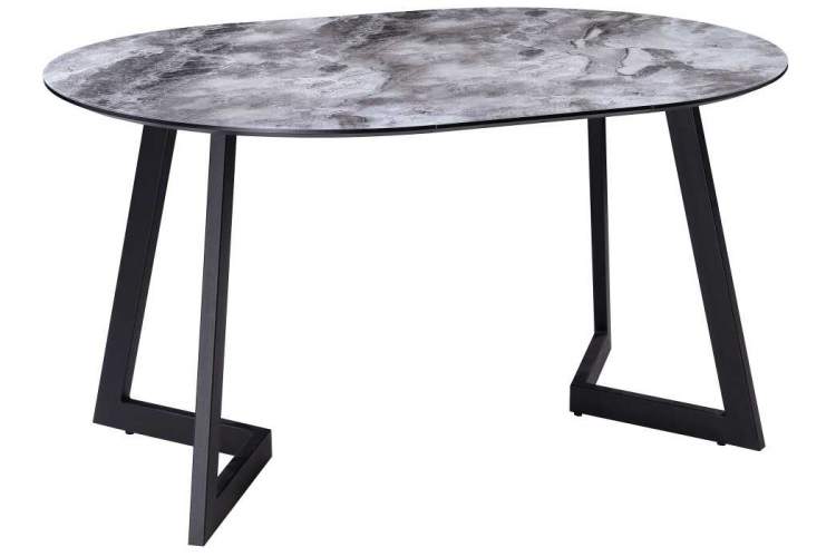 Стол стеклянный Алингсос мрамор серый / черная шагрень
