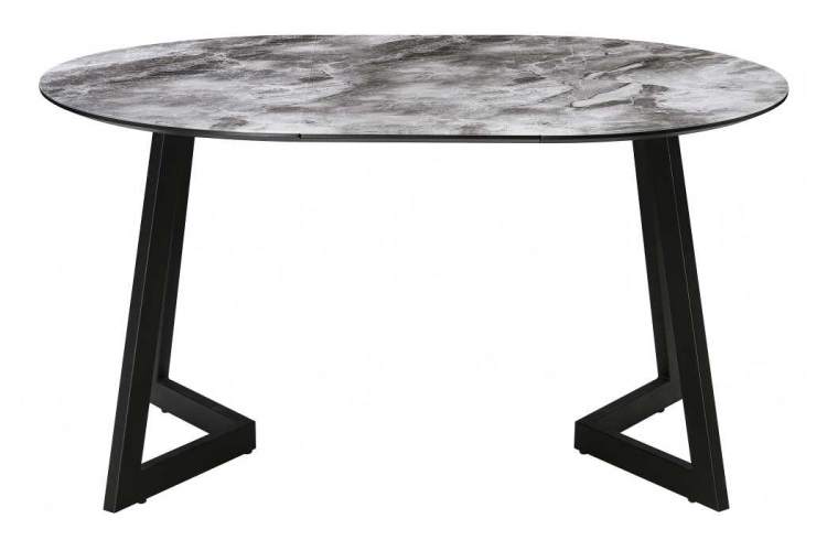 Стол стеклянный Алингсос мрамор серый / черная шагрень-1