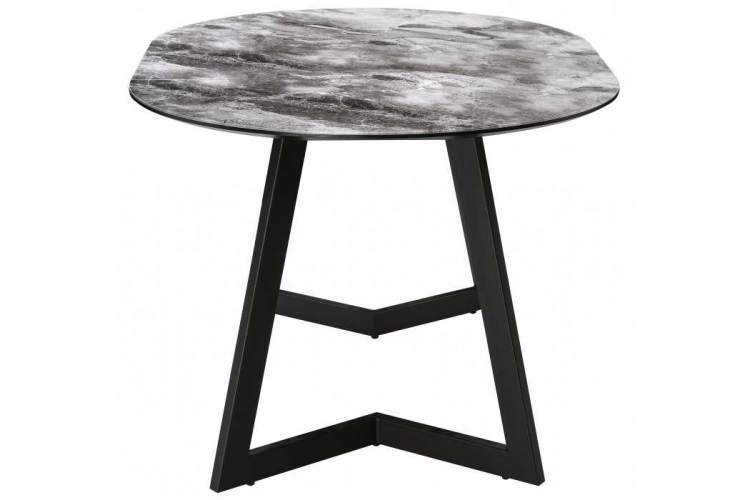 Стол стеклянный Алингсос мрамор серый / черная шагрень-3