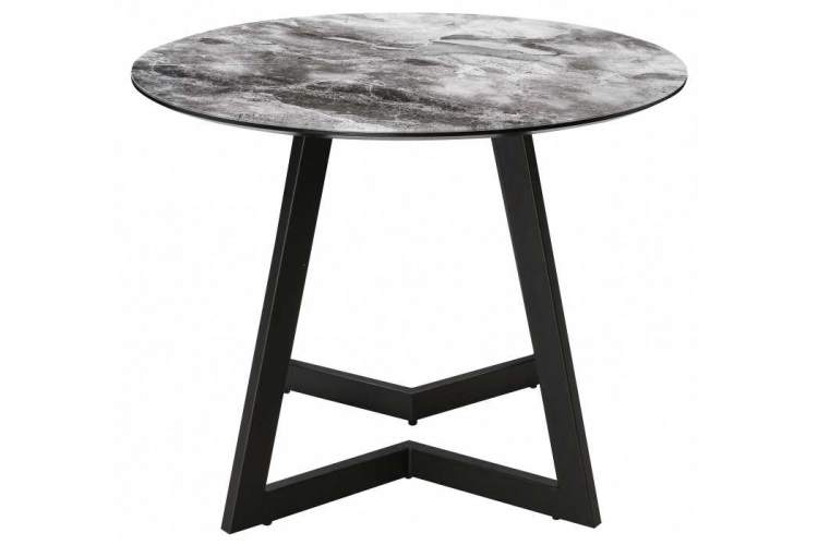 Стол стеклянный Алингсос мрамор серый / черная шагрень-4