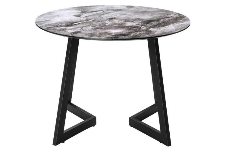 Стол стеклянный Алингсос мрамор серый / черная шагрень-5