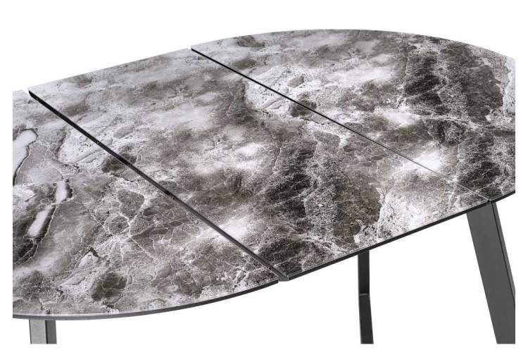 Стол стеклянный Алингсос мрамор серый / черная шагрень-6