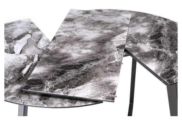 Стол стеклянный Алингсос мрамор серый / черная шагрень-7