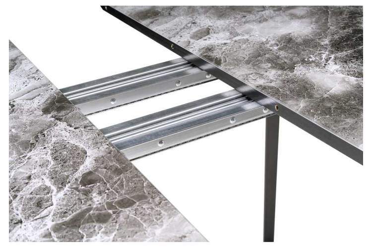 Стол стеклянный Алингсос мрамор серый / черная шагрень-8