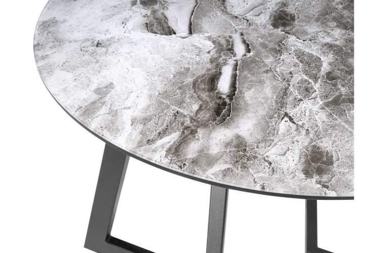 Стол стеклянный Алингсос мрамор серый / черная шагрень-9