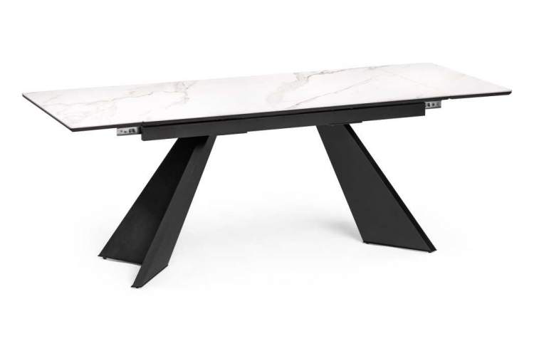 Керамический стол Ливи 140(200)х80х78 белый мрамор / черный