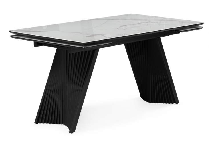 Стол стеклянный Вейв 140(200)х80 кристл белый мрамор / черный