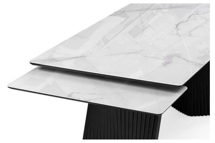 Стол стеклянный Вейв 140(200)х80 кристл белый мрамор / черный-12