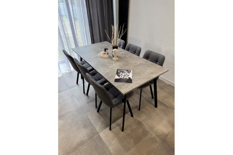 Стол деревянный Кортни 117 (157) x 77 бетон светлый / черный матовый-2