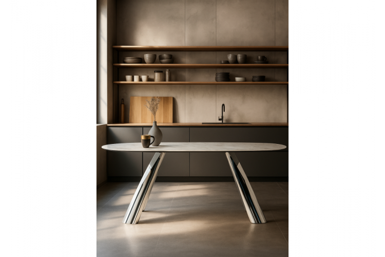 Керамический стол Танго 200х200х90 белый мрамор carla larkin / хром-1