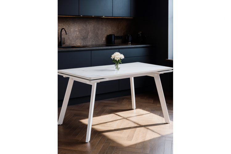 Керамический стол Норман 140 (200) х 80 белый мрамор alpin white / snow white / белый-2