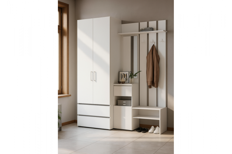 Прихожая Валенсия комплектация 1 белый текстурный-1
