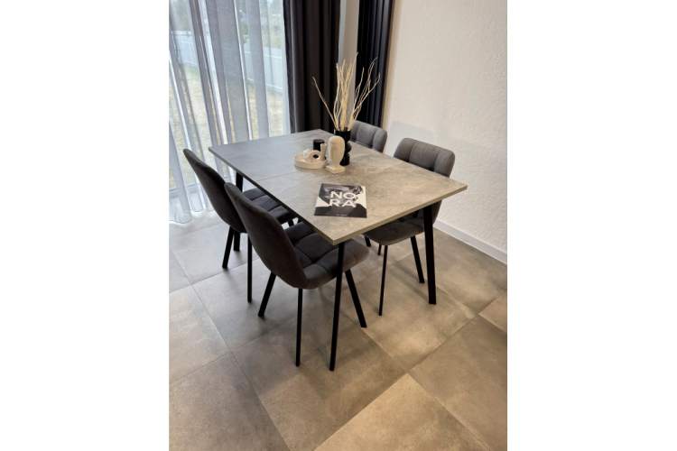 Стол деревянный Кортни 117 (157) x 77 бетон светлый / черный матовый-3