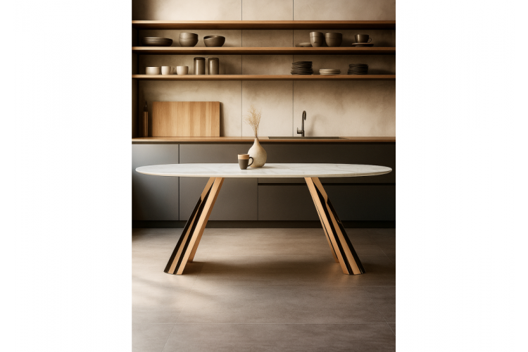 Керамический стол Танго 200х90 белый мрамор carla larkin / розовое золото-1