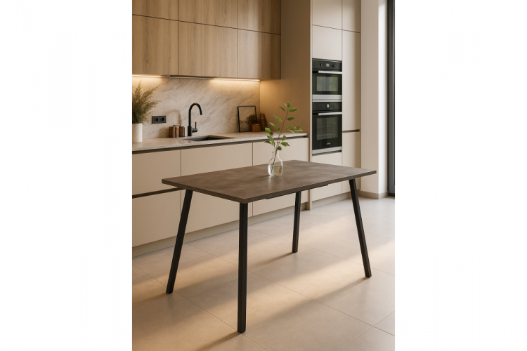 Стол деревянный Кортни 117 (157) x 77 бетон светлый / черный матовый-1