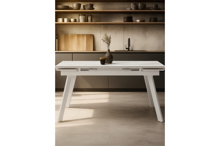 Керамический стол Норман 140 (200) х 80 белый мрамор alpin white / snow white / белый-1