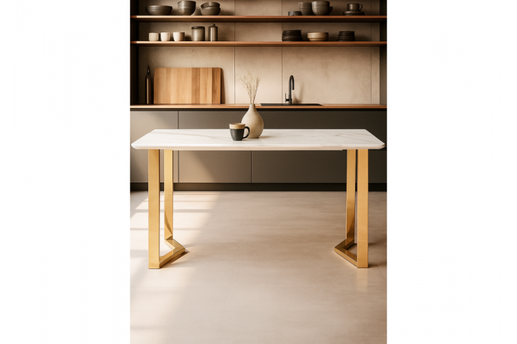 Керамический стол Селена 1 160х90х77 белый мрамор / золото-1