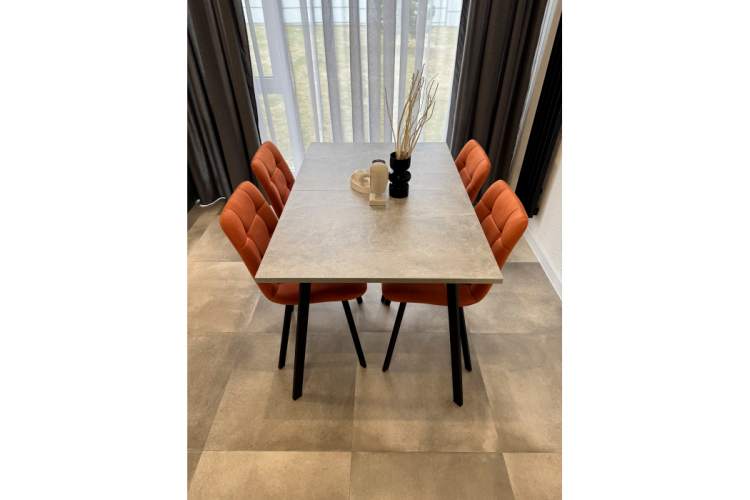 Стол деревянный Кортни 117 (157) x 77 бетон светлый / черный матовый-15