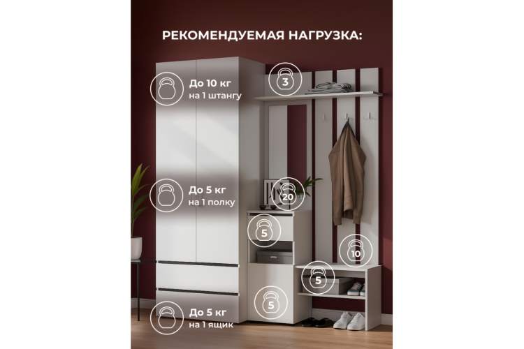 Прихожая Валенсия комплектация 1 белый текстурный-4