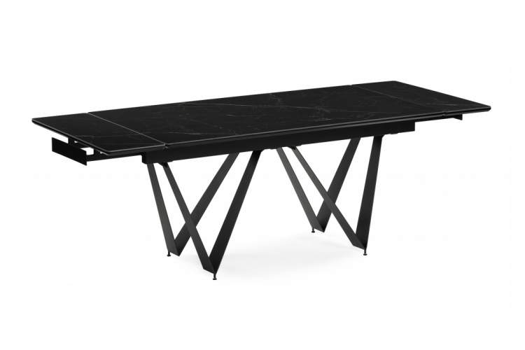 Стол стеклянный Марвин 160(220)х90х76 черный мрамор / черный