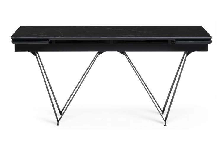 Стол стеклянный Марвин 160(220)х90х76 черный мрамор / черный-1