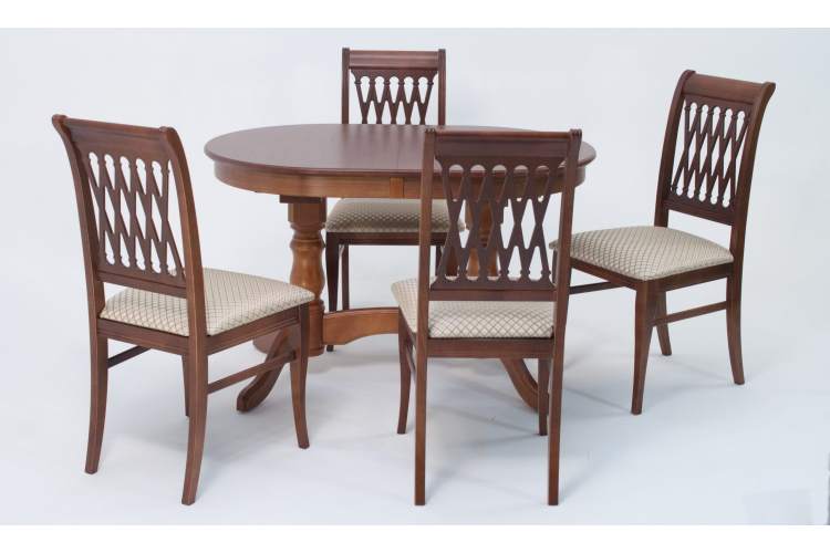 Обеденная группа стол Бизе со стульями Рич,орех, ромб бежевый-1