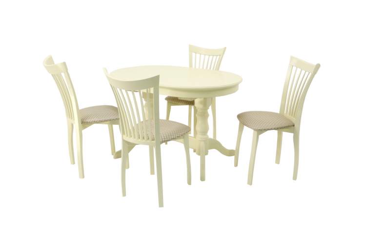 Обеденная группа стол Бизе со стульями Миранда,слоновая кость, ромб бежевый