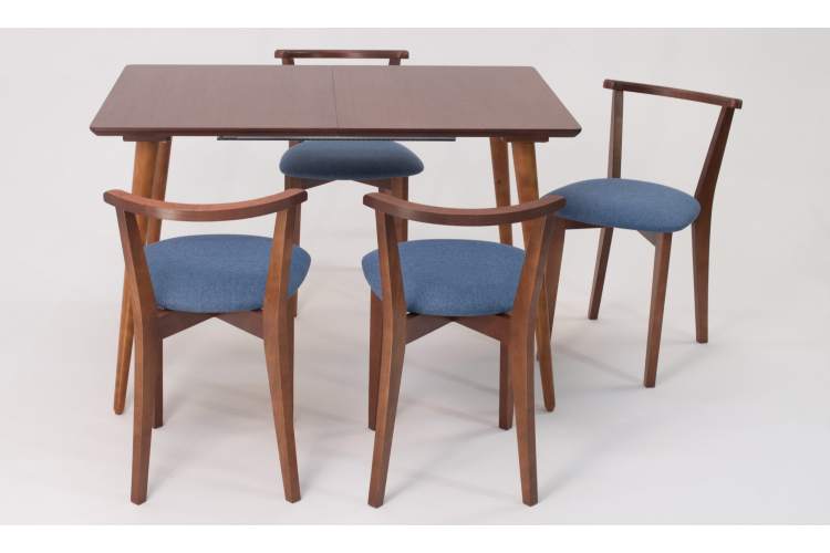Стол Монте 120 орех со стульями Франк Орех рогожка синий-1