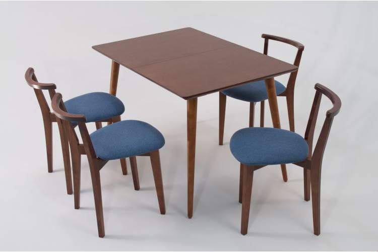 Стол Монте 120 орех со стульями Франк Орех рогожка синий-2