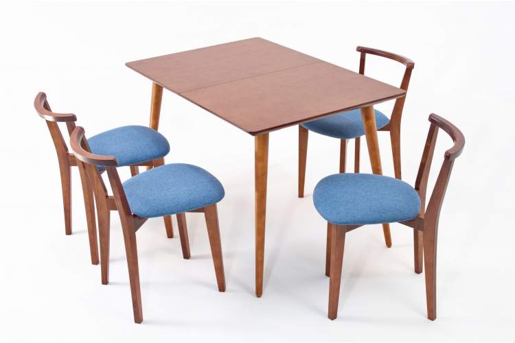 Стол Монте 120 орех со стульями Франк Орех рогожка синий