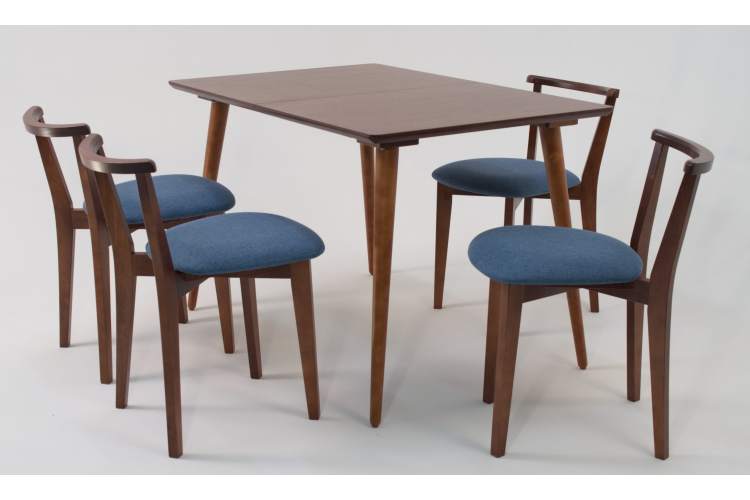 Стол Монте 120 орех со стульями Франк Орех рогожка синий-3