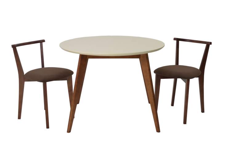 Стол Сканди К 90 орех/слоновая кость со стульями Франк орех велюр коричневый