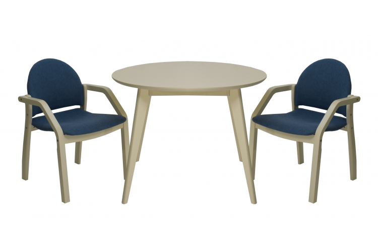 Стол Сканди К 90 слоновая кость со стульями Джуно слоновая кость рогожка синий