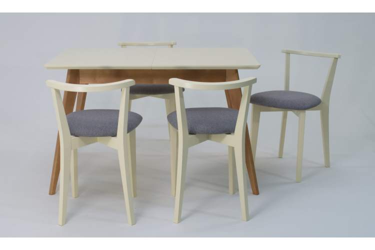 Стол Сканди 120 натур/слоновая кость со стульями Франк слоновая кость рогожка серый-3