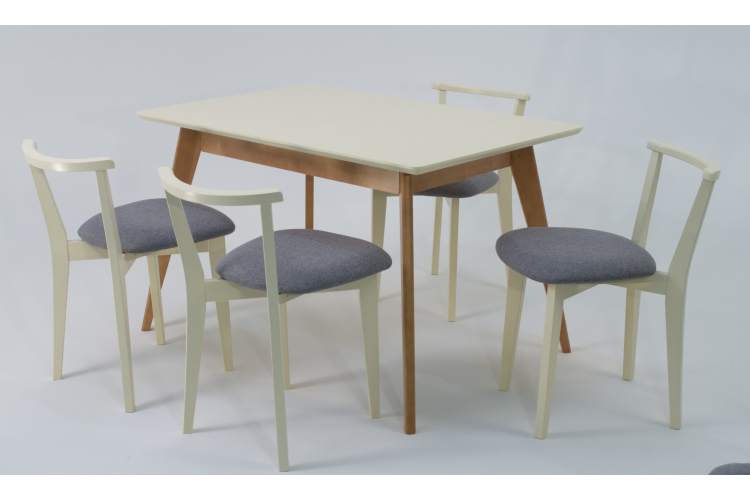 Стол Сканди 120 натур/слоновая кость со стульями Франк слоновая кость рогожка серый-2