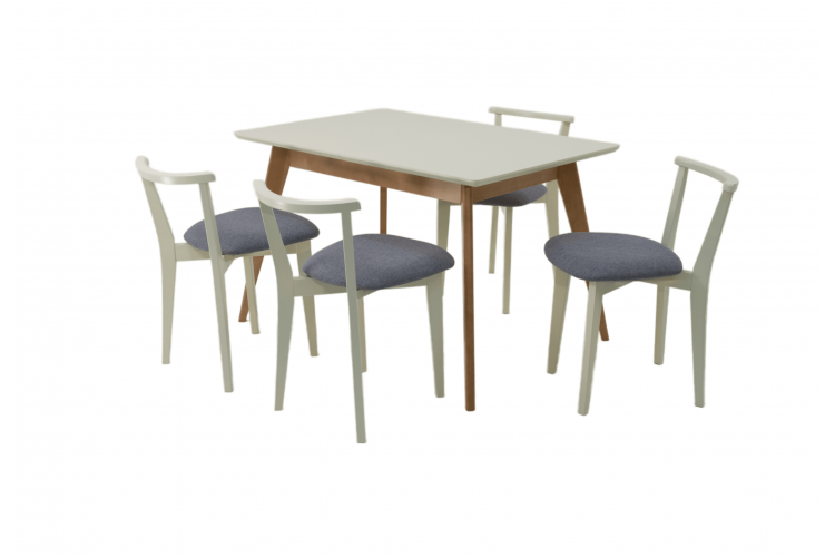 Стол Сканди 120 натур/слоновая кость со стульями Франк слоновая кость рогожка серый