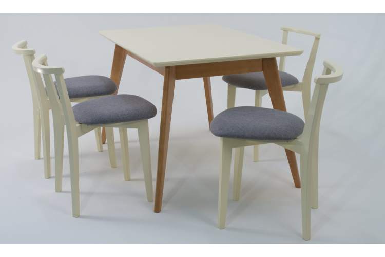 Стол Сканди 120 натур/слоновая кость со стульями Франк слоновая кость рогожка серый-4