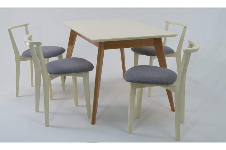 Стол Сканди 120 натур/слоновая кость со стульями Франк слоновая кость рогожка серый-5