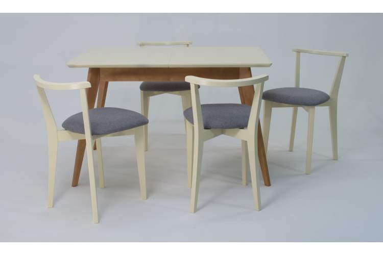 Стол Сканди 120 натур/слоновая кость со стульями Франк слоновая кость рогожка серый-1