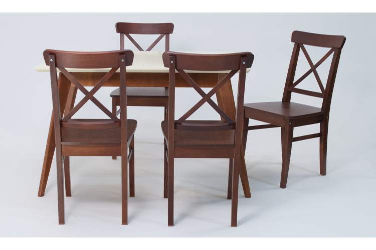 Стол Сканди 120 орех/слоновая кость со стульями Ингольф орех-3