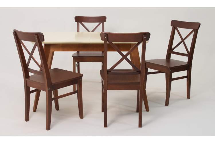 Стол Сканди 120 орех/слоновая кость со стульями Ингольф орех-1