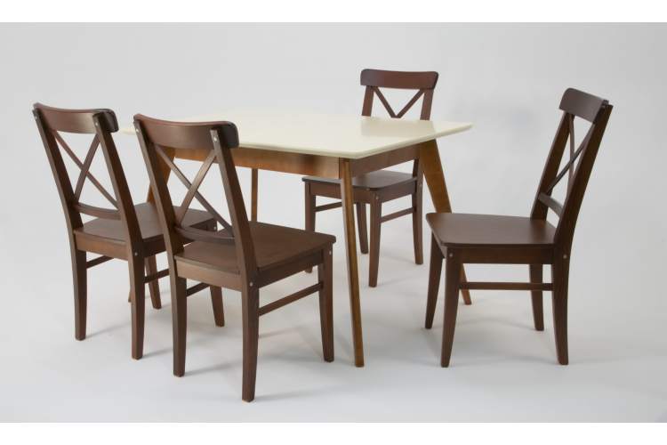 Стол Сканди 120 орех/слоновая кость со стульями Ингольф орех-2